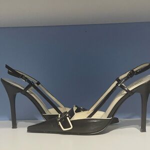 Franco Fortini Black Slingback Heels with Buckle